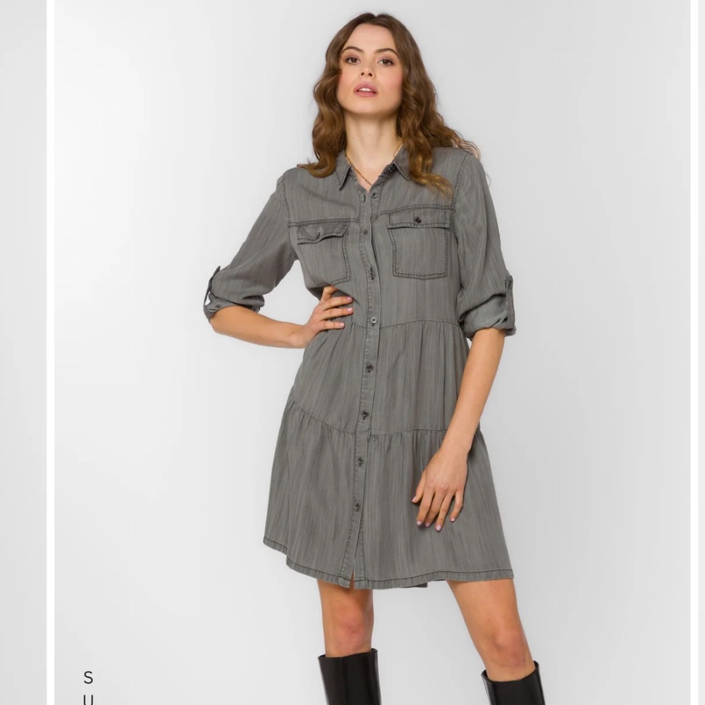 Gray Button-Up Dress